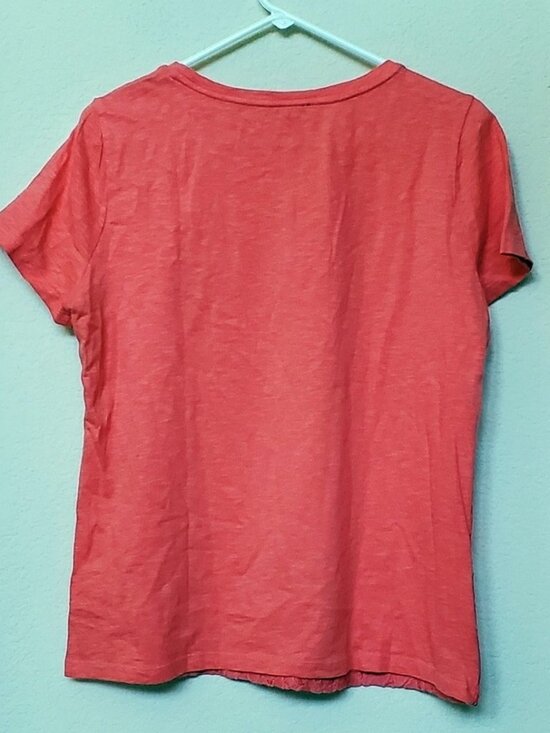 Tops - Talbots Coral Salmon Floral Lace Overlay Short Sleeve Blouse NWT Crew Neck Top